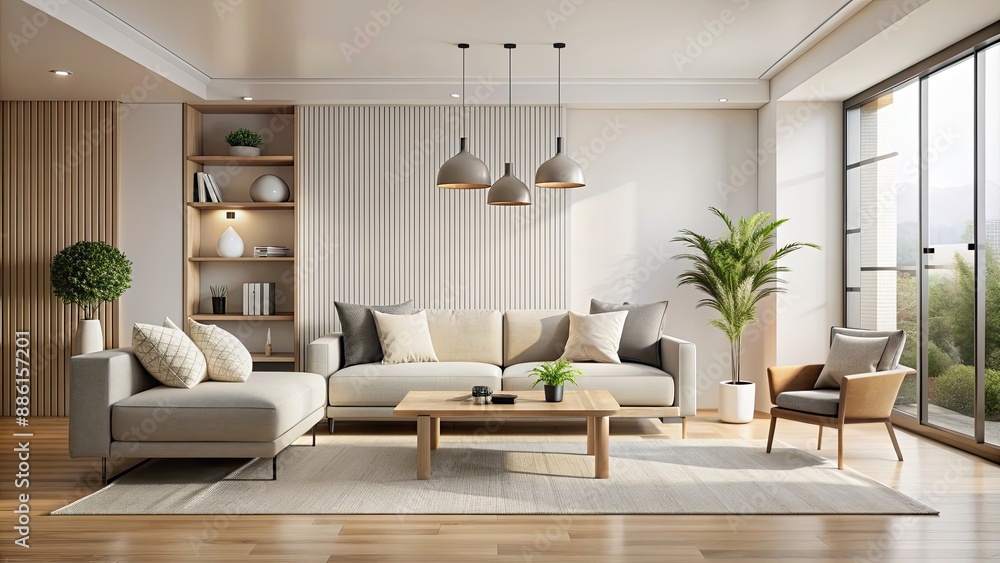 Fototapeta premium Modern living room with minimalistic furniture and neutral color scheme, modern, living room, minimalistic