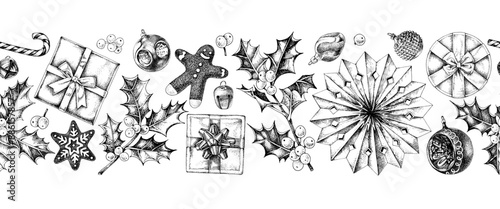 Christmas seamless border made with clipping mask