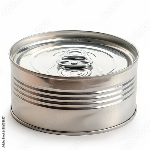 Single tin can with pull tab isolated on white background photo