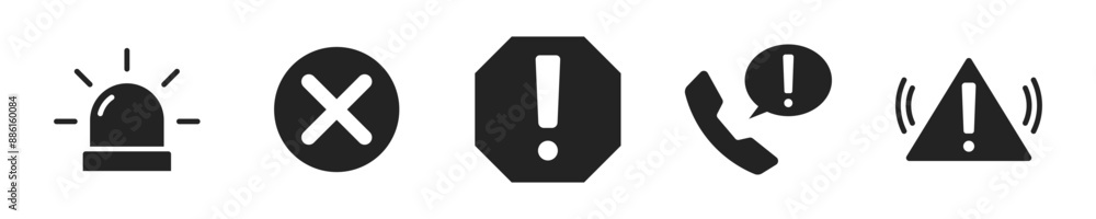Warning notification icon set. Set of 5 outline icons related to warning. Linear icon collection. Warning notification outline icons collection. Editable stroke. Vector illustration. Warning notification icon set. Set of 5 outline icons related to warning. Linear icon collection. Warning notification outline icons collection. Editable stroke. Vector illustration.
