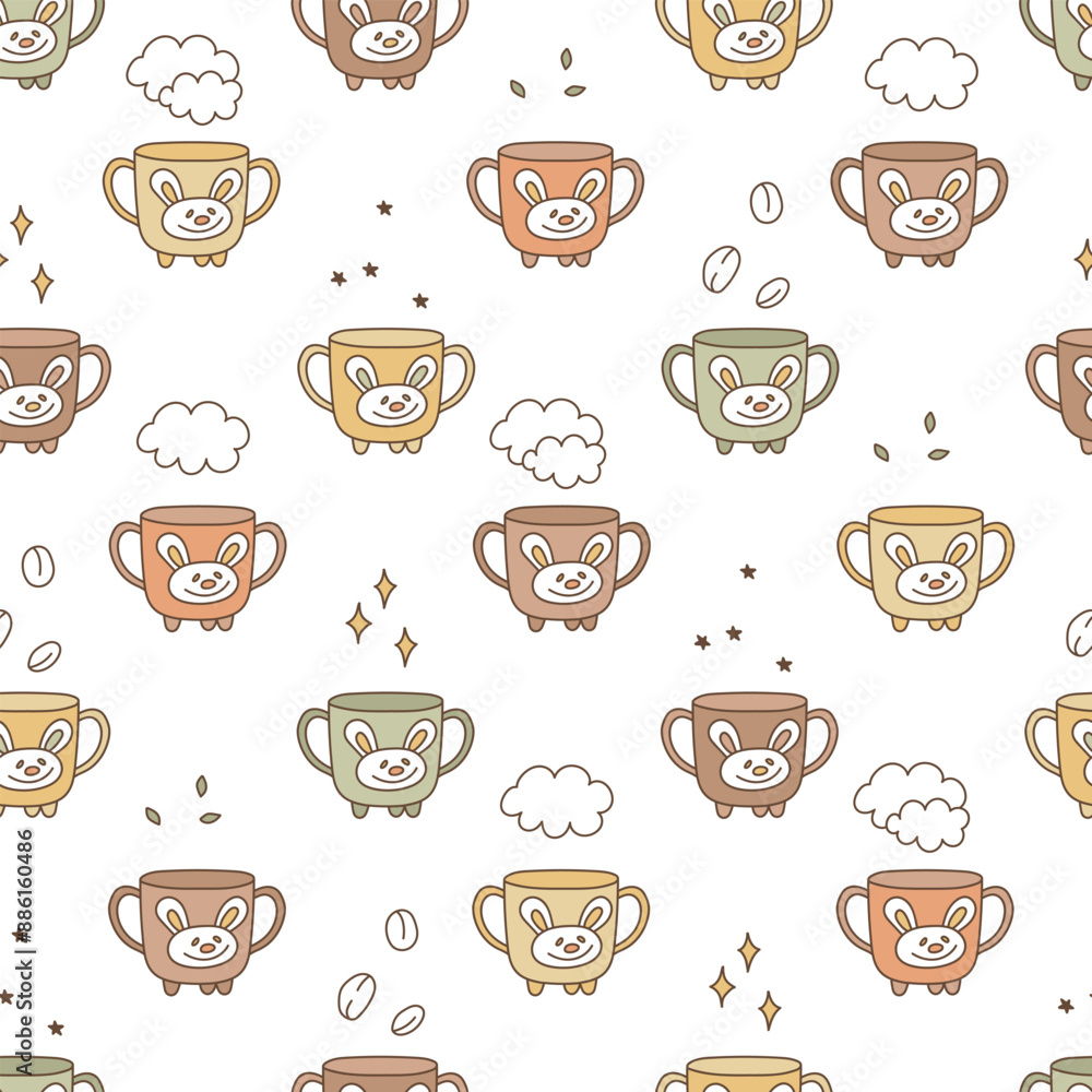 Doodle seamless pattern with coffee and tea mugs. Hand-drawn texture. Modern print design for tea lovers. Doodle seamless pattern with coffee and tea mugs. Hand-drawn texture. Modern print design for tea lovers.