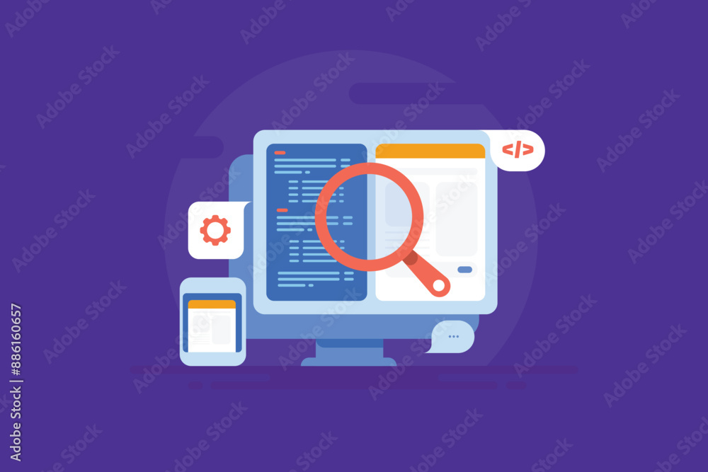 Coding and programming, backend web development, prototyping and app testing conceptual vector illustration. Coding and programming, backend web development, prototyping and app testing conceptual vector illustration.