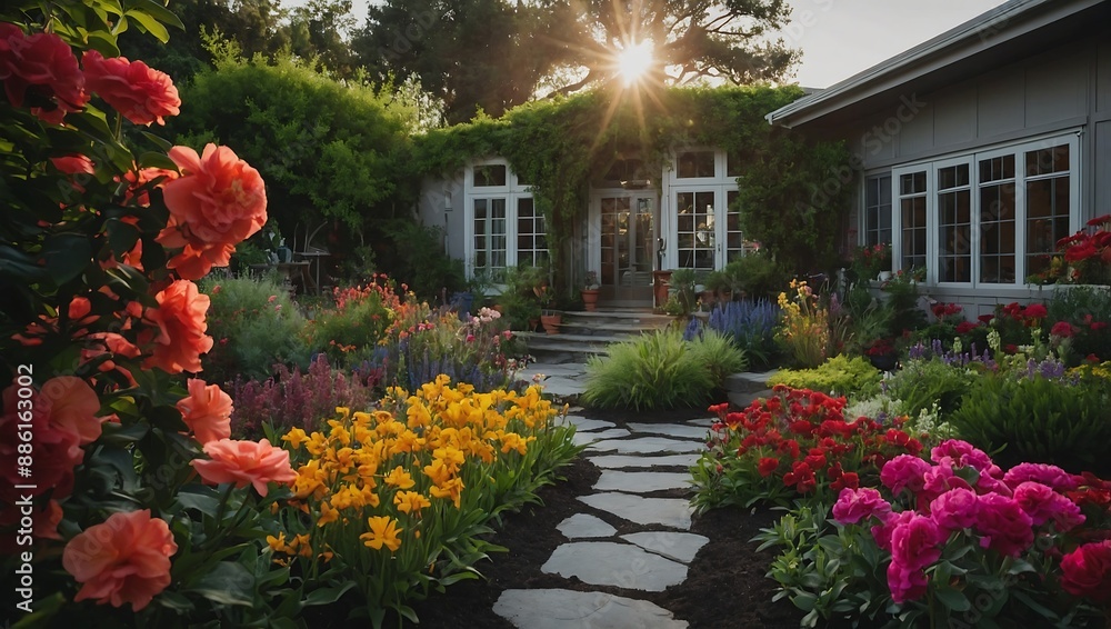 Stunning home garden bursting with colorful blooms Stunning home garden bursting with colorful blooms
