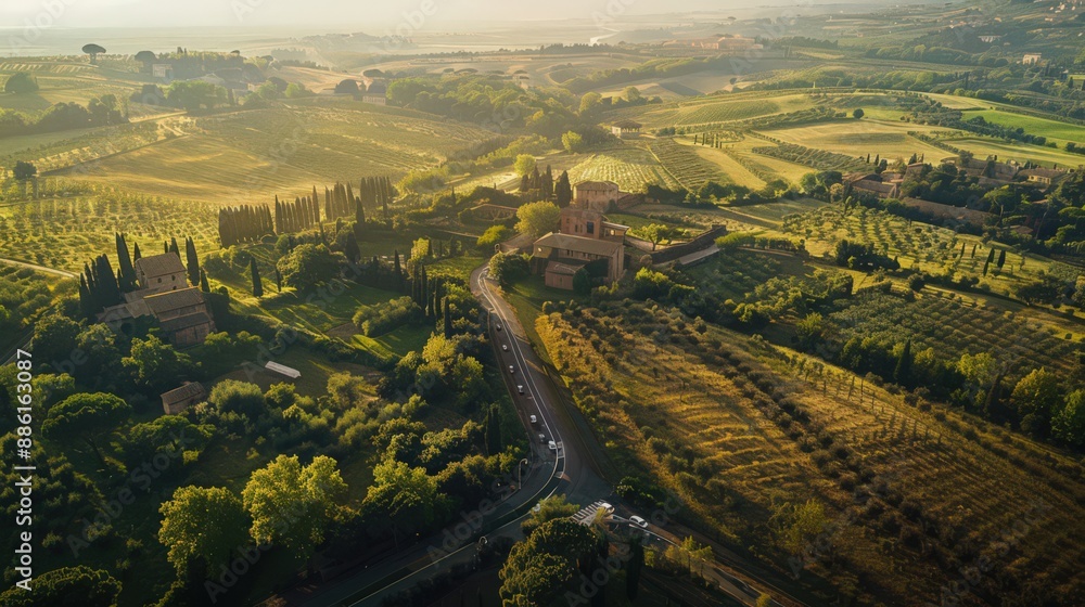 Depict the ancient Appian Way stretching from Rome into the countryside ...
