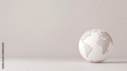 A minimalist white globe against a clean, white background, symbolizing global unity and simplicity. The image offers plenty of copy space for adding text or graphics.