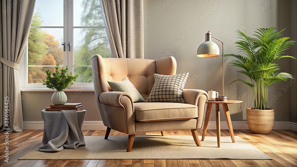 Comfortable armchair in a cozy living room, home decor, furniture, relaxation, interior design, living room, cushioned