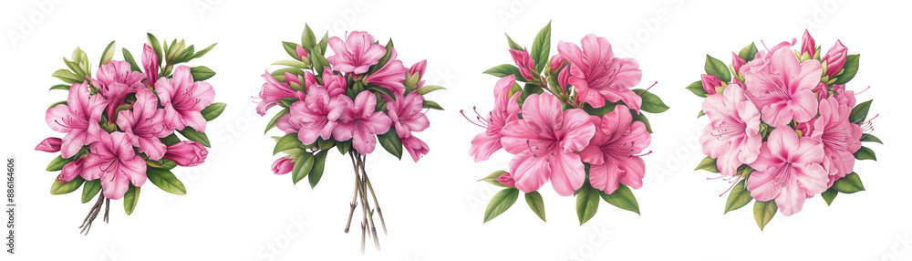 Obraz premium Beautiful Pink Azalea Flower Bouquets Isolated on Transparent Background - Perfect for Floral Designs and Nature Themes