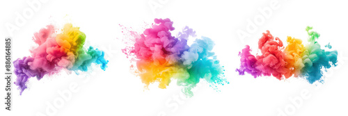 Vibrant Colorful Smoke Clouds Isolated on Transparent Background for Creative Design and Art Projects