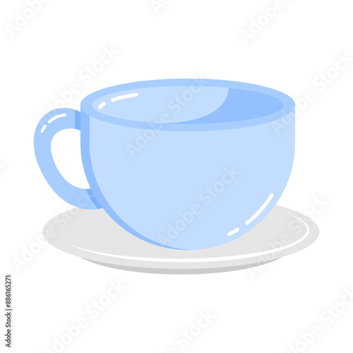 Vector illustration of empty tea cup and saucer on transparent background
