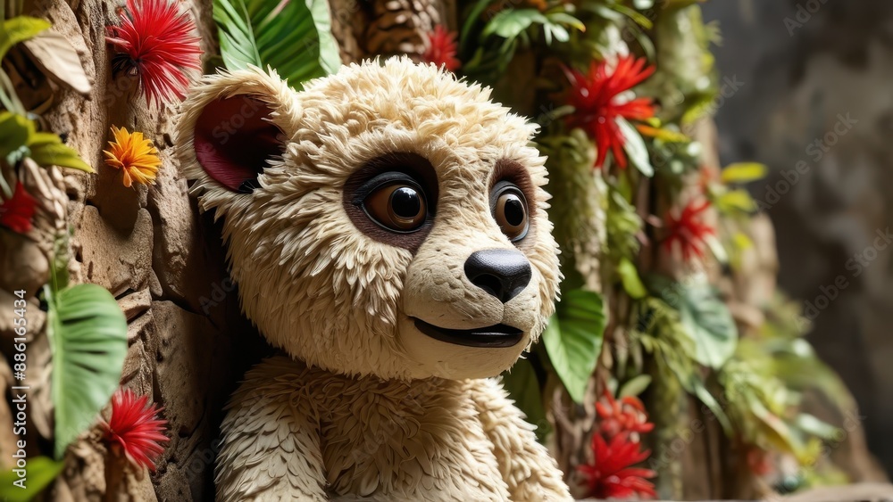 Cute Fluffy Bear in Jungle Setting. Cute Fluffy Bear in Jungle Setting.