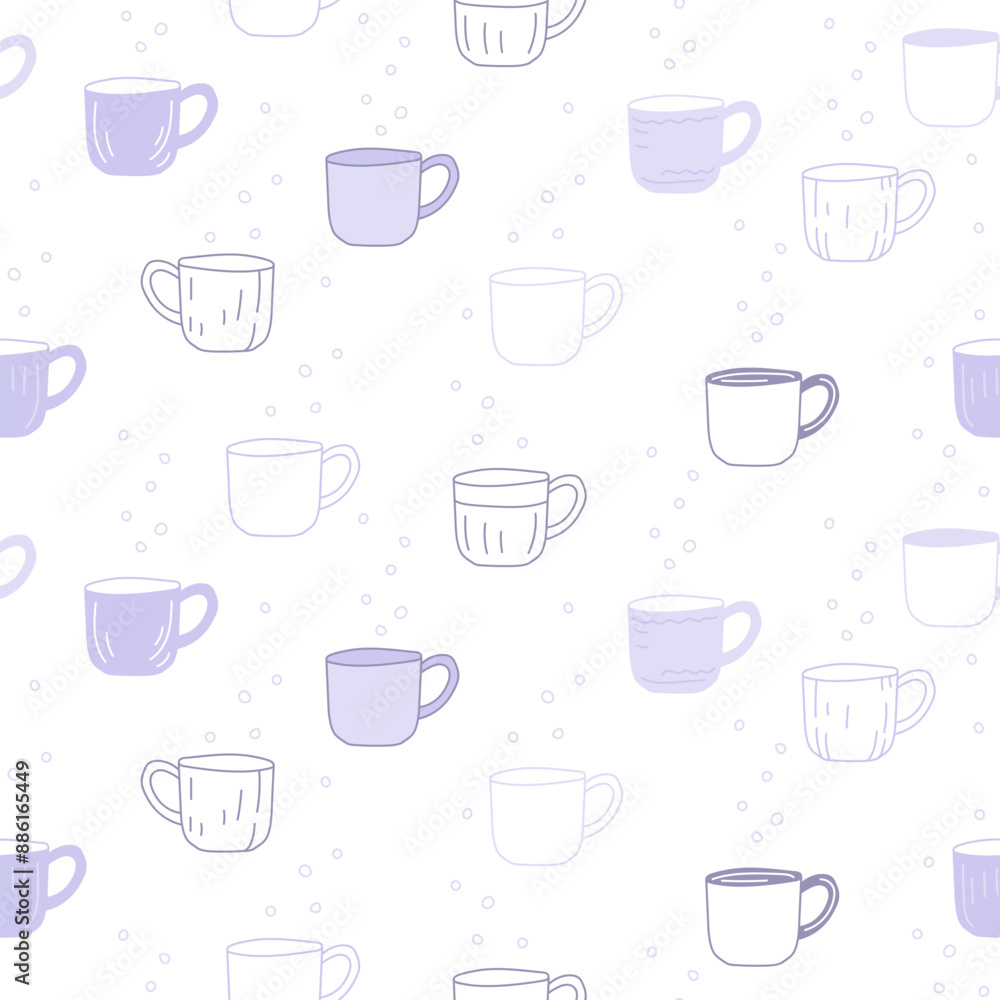 Modern doodle print. Tea cups seamless pattern. Design for home tea lovers. Vector illustration. Good for fabric, wrapping paper, kitchen textile. Modern doodle print. Tea cups seamless pattern. Design for home tea lovers. Vector illustration. Good for fabric, wrapping paper, kitchen textile.