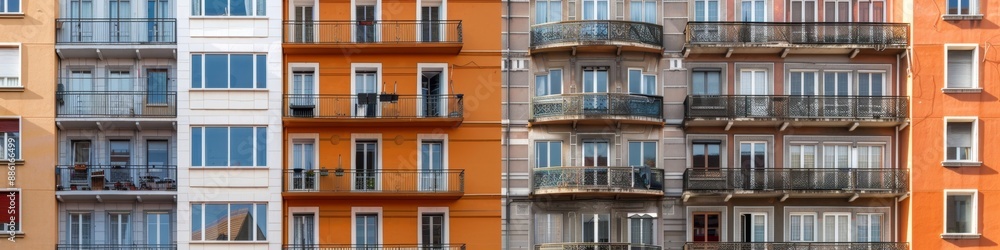 Fototapeta premium Comparison of Old Building and Newly Renovated Building, Split View, AI-Generated, 4K High-Resolution Wallpaper