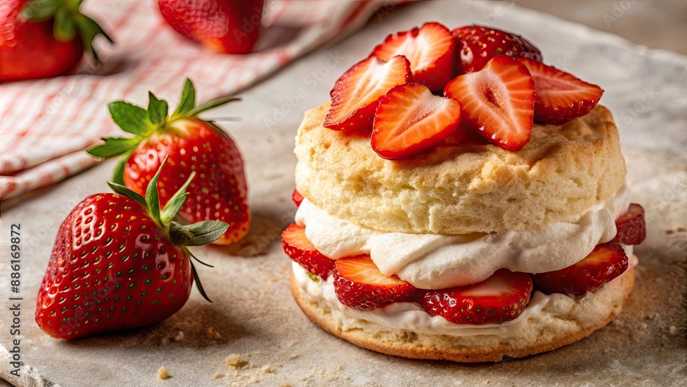 Soft and fluffy shortcake bursting with fresh strawberries , dessert, pastry, sweet, fruity, tasty, delicious, baked Soft and fluffy shortcake bursting with fresh strawberries , dessert, pastry, sweet, fruity, tasty, delicious, baked