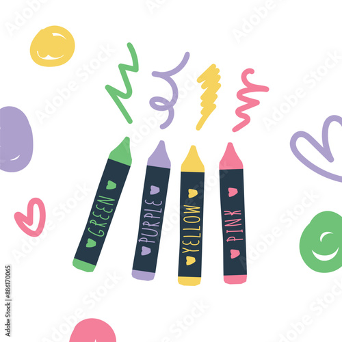 Cute crayon vector set. Back to school concept. School and art supplies vector. Stationery. Crayon box. Learning and education concept. Flat vector style