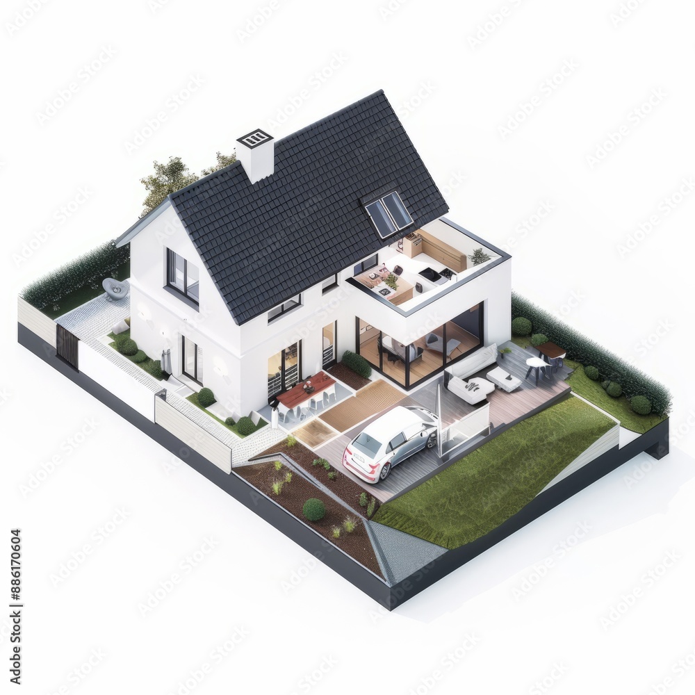 3D Render of a modern farmhouse with integrated smart home technology, on isolated white background, Generative AI 3D Render of a modern farmhouse with integrated smart home technology, on isolated white background, Generative AI