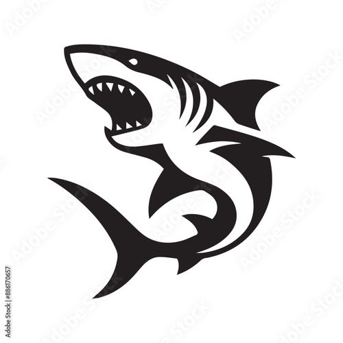Minimalist shark logo on a white background