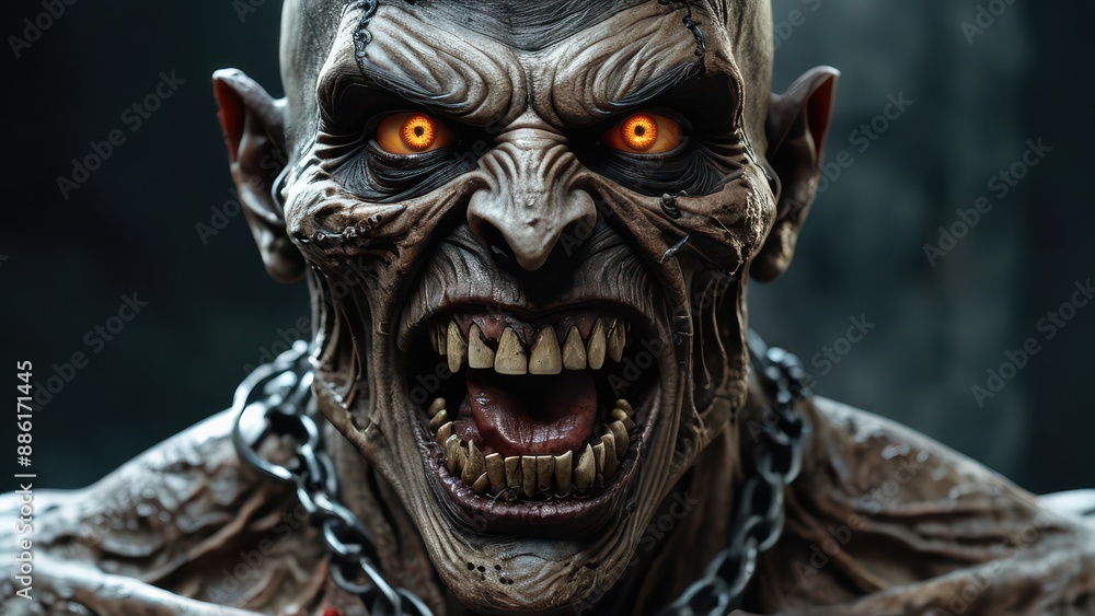 Evil Monster with Sharp Teeth and Glowing Eyes. Evil Monster with Sharp Teeth and Glowing Eyes.