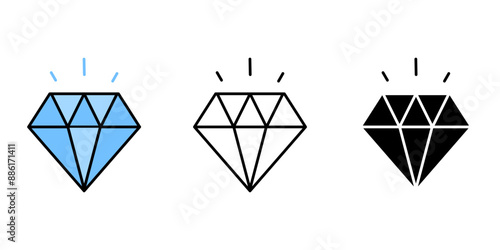 Diamond gems icons set. Black, linear and color luxury symbols isolated background. vector illustration