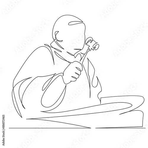 One continuous single drawing line art flat doodle judge, legal, law, justice, court, gavel, legislation, decision, crime, verdict. Isolated image hand draw contour on a white background