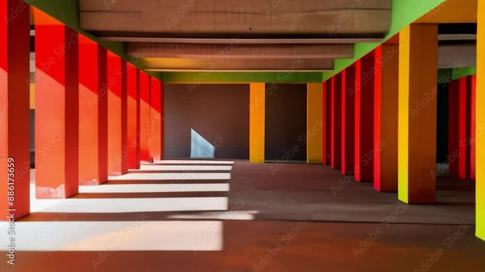 Colourful corridor in modern building with shadow. Perspective view. Colourful corridor in modern building with shadow. Perspective view.