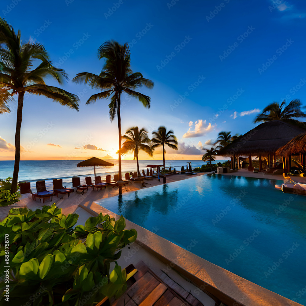 Fototapeta premium tropical resort at sunset