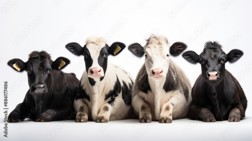 Black and white holstein friesian dairy cow with black angus and ...