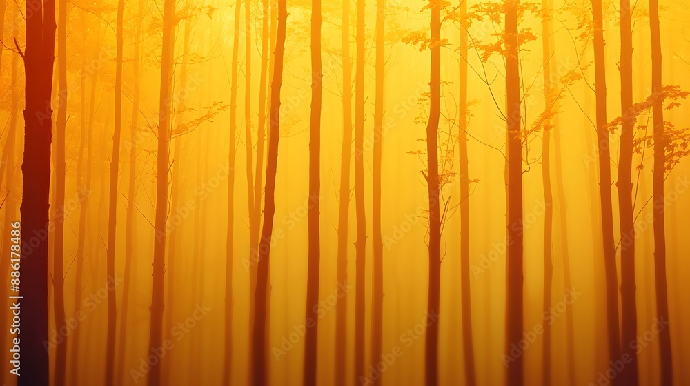 A forest with trees that are yellow and brown A forest with trees that are yellow and brown