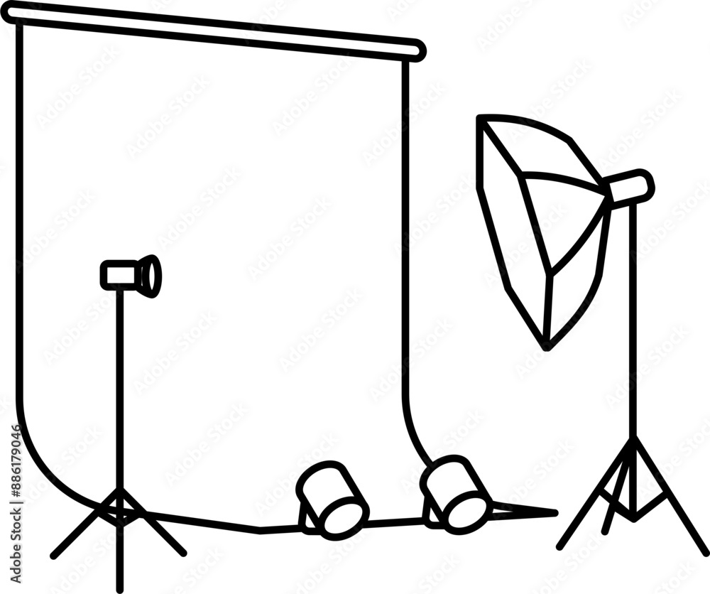 Fototapeta premium Photography studio illustration outline vector