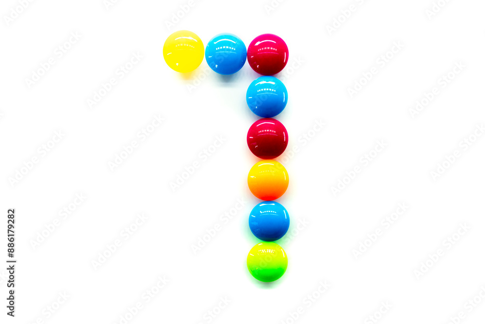Digit 1 of multicolored rainbow candies isolated on white background. alphabet and numbers Digit 1 of multicolored rainbow candies isolated on white background. alphabet and numbers