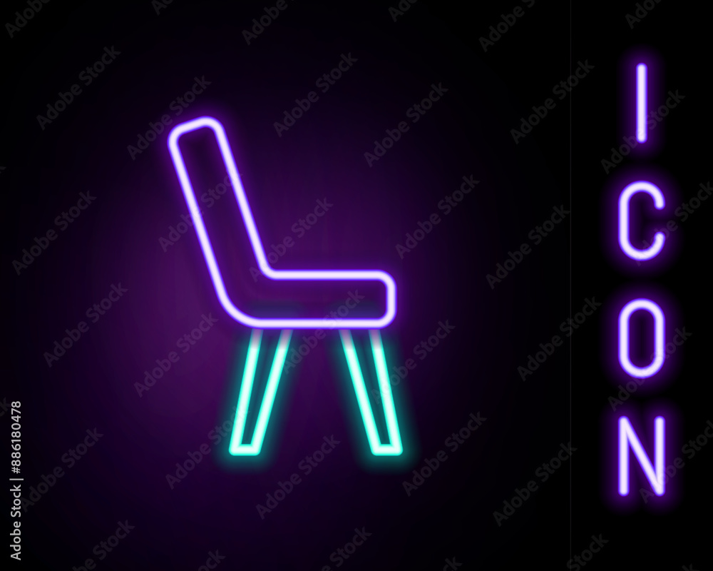 Glowing neon line Armchair icon isolated on black background. Colorful outline concept. Vector Glowing neon line Armchair icon isolated on black background. Colorful outline concept. Vector