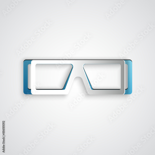 Paper cut 3D cinema glasses icon isolated on grey background. Paper art style. Vector