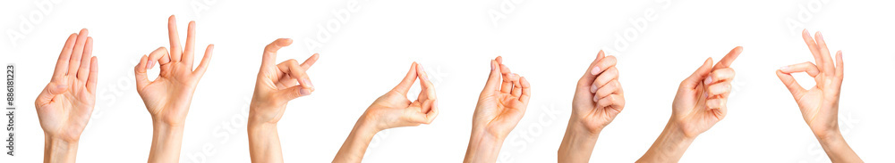 Set of woman hands showing different gestures, pointing and showing signs Set of woman hands showing different gestures, pointing and showing signs