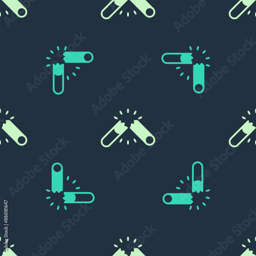 Green and beige Broken cigarette icon isolated seamless pattern on blue background. Tobacco sign. Smoking symbol. Vector