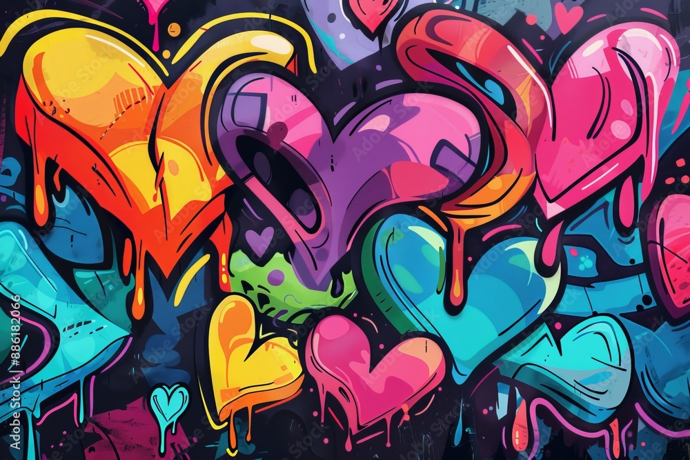 Hearts on dark backgrounds with paint drips. Hearts on dark backgrounds with paint drips.