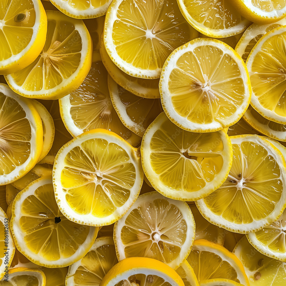 Close-up of fresh lemon slices with vibrant yellow color and detailed texture. Close-up of fresh lemon slices with vibrant yellow color and detailed texture.