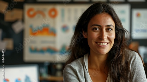 Female Sociologist in Casual Clothes Smiling at Camera in Office with Social Graphs Reflecting Study of Society Free Download Female Sociologist in Casual Clothes Smiling at Camera in Office with Social Graphs Reflecting Study of Society - GFXLoad