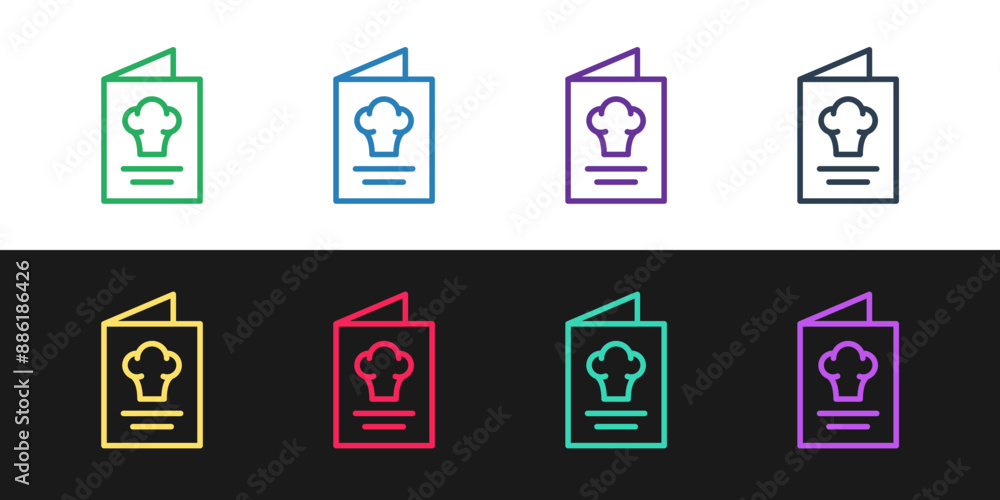 Set line Cookbook icon isolated on black and white background. Cooking book icon. Recipe book. Fork and knife icons. Cutlery symbol. Vector Set line Cookbook icon isolated on black and white background. Cooking book icon. Recipe book. Fork and knife icons. Cutlery symbol. Vector
