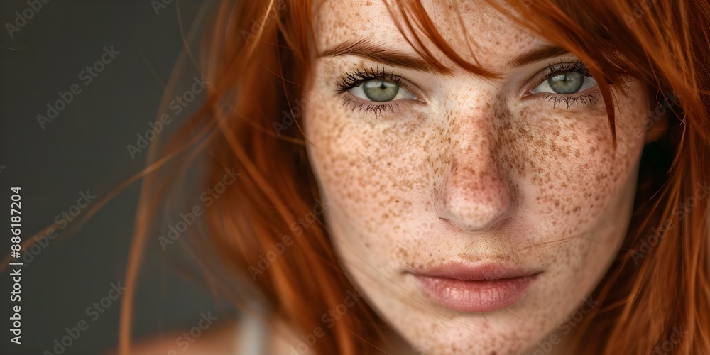 A portrait featuring a woman with red hair and freckles. Concept Portrait Photography, Red Hair, Freckles, Woman Portrait, Natural Beauty A portrait featuring a woman with red hair and freckles. Concept Portrait Photography, Red Hair, Freckles, Woman Portrait, Natural Beauty