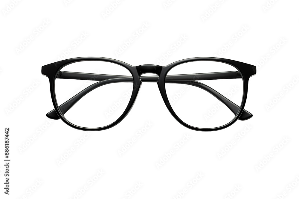 Sleek Black Round Eyeglasses Against A White Background on a White or Clear Surface PNG Transparent Background. Sleek Black Round Eyeglasses Against A White Background on a White or Clear Surface PNG Transparent Background.
