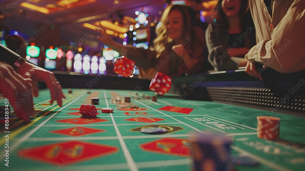 Craps Table Excitement A lively craps table with player Craps Table Excitement A lively craps table with player