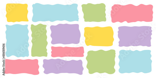 Set rectangle and square paper quote frames, quote text box, empty form with wavy edge. Dilog or title border. Hand drawn speech bubble.