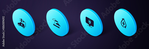 Set Isometric Water energy, Electric plug, Nuclear power plant and car icon. Vector