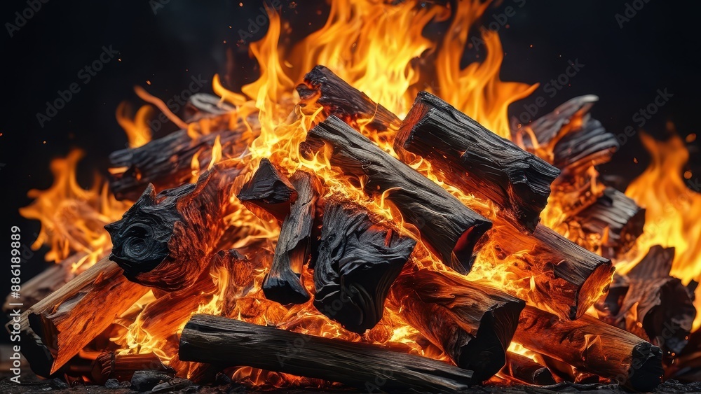 Burning Firewood Close-up. Burning Firewood Close-up.