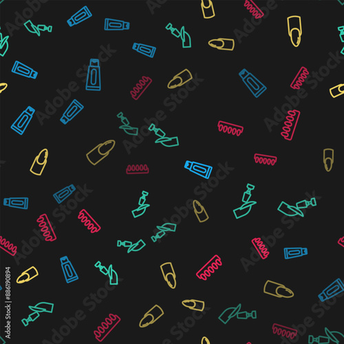 Set line Tube of hand cream, Milling cutter for manicure, Nail and False nails on seamless pattern. Vector