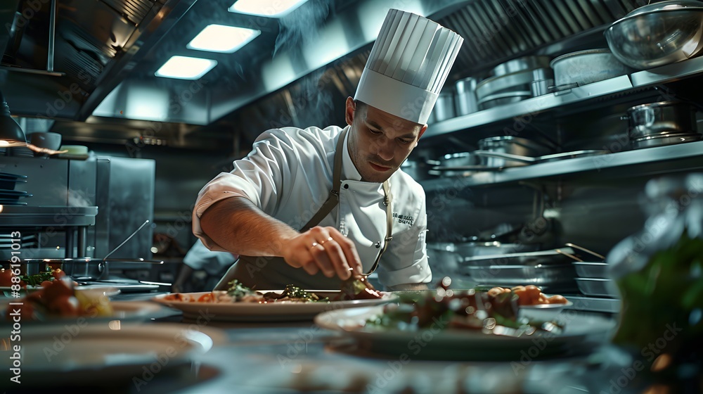 Culinary Arts A chef in a professional kitchen expertly Culinary Arts A chef in a professional kitchen expertly