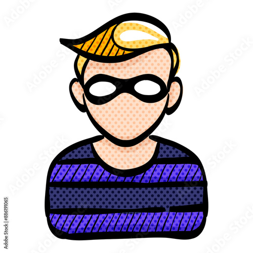 Burglar halftone icon hand drawn color vector illustration