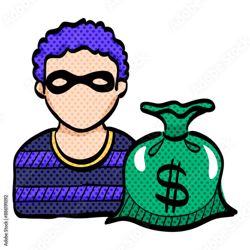 Burglar halftone icon hand drawn color vector illustration