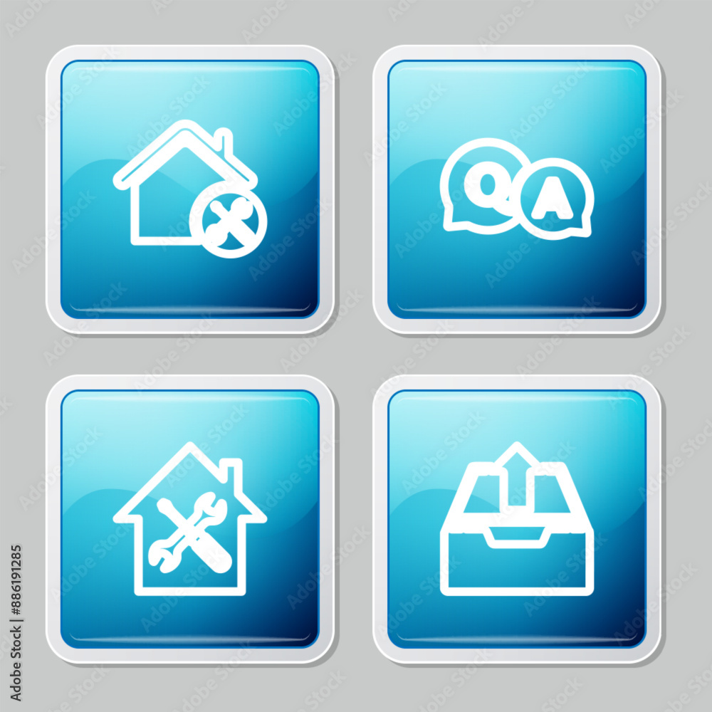 Fototapeta premium Set line House service, Question and Answer, and Upload inbox icon. Vector