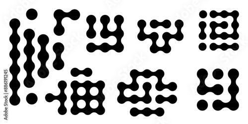 Metaball round simple blob morph balls. Abstract shape, arganic geometric fluids isolated on white background. Connected dots nerve cell dots or computer nano.