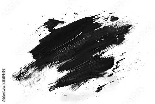 abstract black in splash paint, brush strokes, stain grunge, isolated on transparent or white background, PNG
